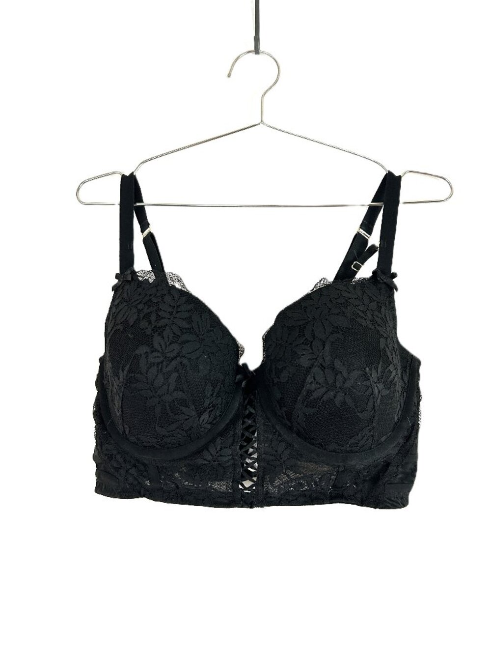 Cacique Corset Bra Black Lace with Satin Lacing 38DD